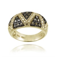 Genuine Champagne Diamond 14K Gold Pl Silver Ring