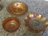 Three Carnival Glass Bowls