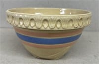 Yellow-ware bowl, beige  pink and blue