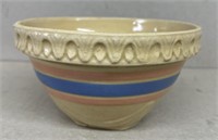 Yellow-ware bowl, beige  pink and blue