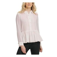 $80  DKNY Pink Button Up Collared Top Small