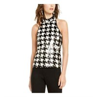 $80  INC Houndstooth Sequined Halter Top small