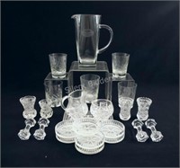 Crystal Set of Coasters, Pitcher, Knife Holders