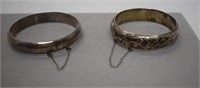 Two Sterling Clamp Bracelets w/ Chain Guards