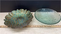 2 Glass Decor Bowls (11" & 13" dia). NO SHIPPING