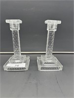 American Fostoria square step candle holders