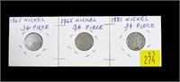 3- U.S. 3-cent nickels: 2- 1865, 1881