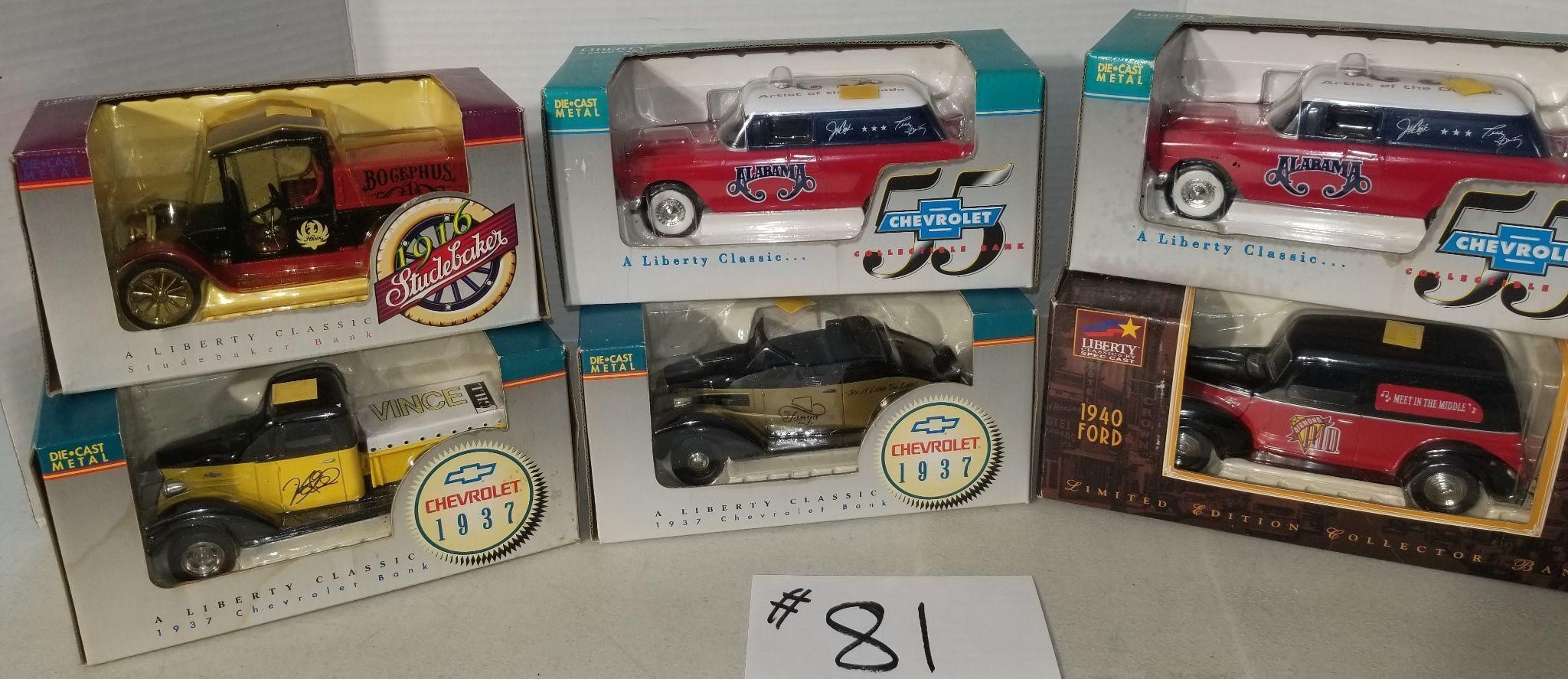 6 Liberty Die Cast Cars 1:24 scale,