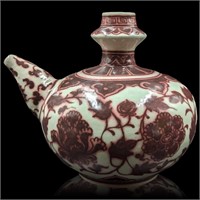 Chinese Iron Red Porcelain Kendi With Floral Desig