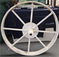 Antique Metal White Farming Wheel 16 In. Tall