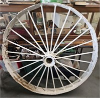 Antique Metal White Farm Wagon Wheel 48 In. Tall