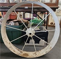 Antique Metal White Wagon Wheel 30 In. Tall