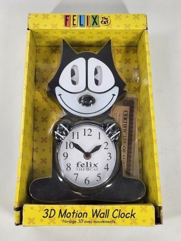 FELIX THE CAT 3D MOTION WALL CLOCK NIB