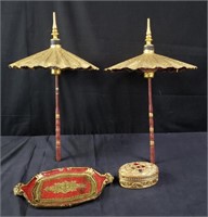 Pair of vintage Asian style umbrellas, trinket