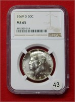 1969 D Kennedy Silver (40%) Half Dollar NGC MS65
