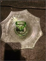 Vtg Green Vaseline Glass Serving Platter