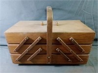 Accordion Style Vintage Wooden Sewing Box