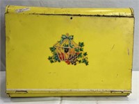 Vintage Metal Yellow Breadbox W/ Fruit Design