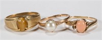 VINTAGE 14K GOLD LADY'S RINGS, LOT OF THREE,
