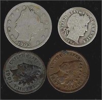 Indian Head Pennies, Barber Dime, V Nickel