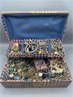 Vintage costume jewelry and box