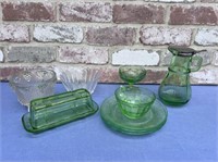 BOX LOT: GLASS WARE - GREEN GLASS WARE COVERED