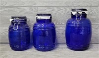(3) Cobalt Blue Glass Jars