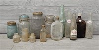 (14) Antique Glass Bottles & Jars