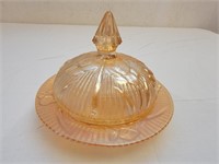 Carnival Glass Marigold Floral Design Butter Dish