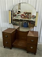 (I) Wooden Vanity With Lighted Mirror & Matching