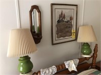 Pair Green Lamps 18" Tall, Candle Wall Hangers,
