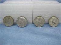Four Kennedy Half Dollar Coins 40% Silver