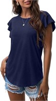 O789  JWD Ruffle Short Sleeve Knit Tunic Tops - Wo