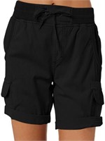 O623  Frontwalk Cotton Linen Beach Shorts, Black L