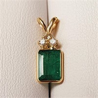 $1400 14K  Emerald(1.2ct) Diamond(0.05ct) Pendant