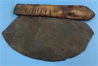 Ancient slate ulu knife with ivory handle, about 4