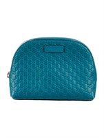 Gucci Blue Leather Microguccissima Cosmetic Bag