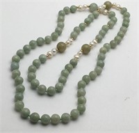 14k Gold, Jade & Pearl Beaded Necklace