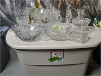 Tan Tote, Cut Glass Bowls, Crystal Vase, Candle