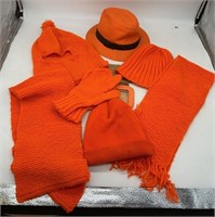 Vintage Orange Knit Caps, Scarves, Balaclava, Brim