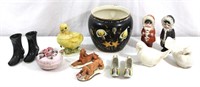 Japanese Vase, Lefton Chick Dish, Chalk Figurines+