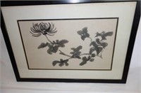 ORIENTAL FLORAL WATER COLOR FRAMED AND MATTED -