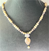 17" Sterling Pearl/Opal/Jasper Necklace 38 Grams