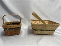 PAIR OF VINTAGE WOODEN MARKET BASKETS WITH HANDLES