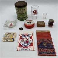 11 Advertising Tins,Glasses,Bags,Ash Trays