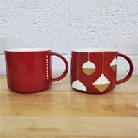Lot Of 2 Red Starbucks Coffee Mugs