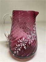 Fenton Cranberry Glass Hand Painted Flowers