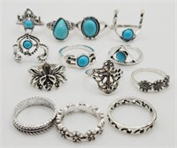(KC) Silvertone and Faux Turquoise Rings - (sizes