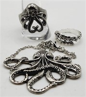 (KC) Octopus Silvertone Bracelet (7" long) and
