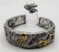 (KC) Silvertone Cuff Bracelet and Ring (size 6.5)